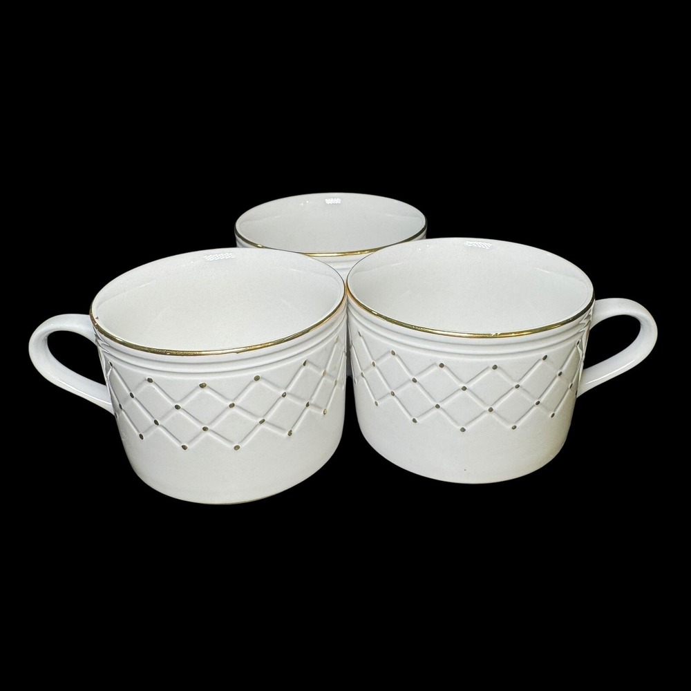 Gibson‎ Golden Basket Flat Coffee Cup White and Gold Set of 3